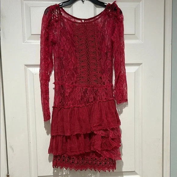 Free People-Red Lace Dress - Picture 2 of 7